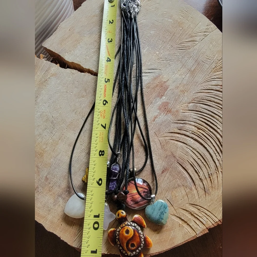 Boho Turtle Resin Pendant Necklace & Stone Necklace Set Of 7 - Picture 6 of 6